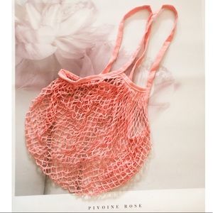 Net mesh bag shoulder tote shopping grocery cream large market bag stretch coral